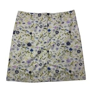 J Jill Skirt‎ Live-In Chino Size 12 Short Floral Pink Yellow Blue Cotton/Spandex